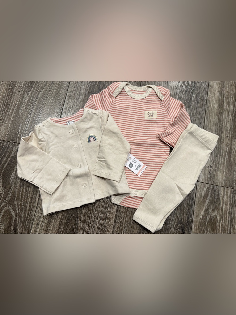 BWT Bliss Pink & Cream Stripe Rainbow 3-Piece Set